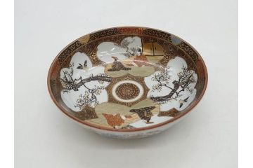 明治期　九谷焼　色絵　花鳥図　約16cm　5.1寸　細かな彩色が美しい中皿5枚セット(裏印、金彩、器、うつわ、和食器、和皿、五寸一分)(R-077773)