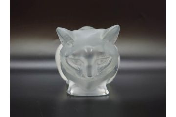 1932年　フランス　LALIQUE(ラリック)　猫　可愛らしいフォルムの猫のオブジェ(ルネ・ラリック、伏せる猫、キャット、ディスプレイ、置物、クリスタルガラス、箱付き)(R-077774)