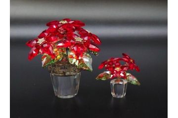 オーストリア　SWAROVSKI(スワロフスキー)　ポインセチア　高さ8cm/4.5cm　キラキラと輝く華やかなクリスタルオブジェ2点セット(クリスマスデコレーション、クリスタルガラス、置物、ディスプレイ、箱付き)(R-077775)