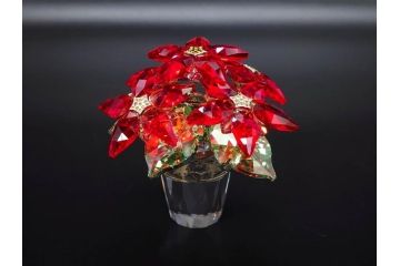 オーストリア　SWAROVSKI(スワロフスキー)　ポインセチア　高さ8cm/4.5cm　キラキラと輝く華やかなクリスタルオブジェ2点セット(クリスマスデコレーション、クリスタルガラス、置物、ディスプレイ、箱付き)(R-077775)