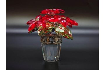 オーストリア　SWAROVSKI(スワロフスキー)　ポインセチア　高さ8cm/4.5cm　キラキラと輝く華やかなクリスタルオブジェ2点セット(クリスマスデコレーション、クリスタルガラス、置物、ディスプレイ、箱付き)(R-077775)
