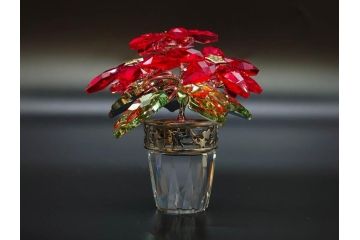 オーストリア　SWAROVSKI(スワロフスキー)　ポインセチア　高さ8cm/4.5cm　キラキラと輝く華やかなクリスタルオブジェ2点セット(クリスマスデコレーション、クリスタルガラス、置物、ディスプレイ、箱付き)(R-077775)