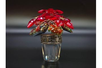 オーストリア　SWAROVSKI(スワロフスキー)　ポインセチア　高さ8cm/4.5cm　キラキラと輝く華やかなクリスタルオブジェ2点セット(クリスマスデコレーション、クリスタルガラス、置物、ディスプレイ、箱付き)(R-077775)