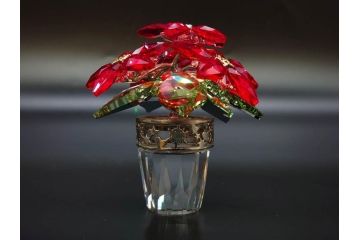 オーストリア　SWAROVSKI(スワロフスキー)　ポインセチア　高さ8cm/4.5cm　キラキラと輝く華やかなクリスタルオブジェ2点セット(クリスマスデコレーション、クリスタルガラス、置物、ディスプレイ、箱付き)(R-077775)