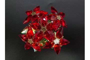 オーストリア　SWAROVSKI(スワロフスキー)　ポインセチア　高さ8cm/4.5cm　キラキラと輝く華やかなクリスタルオブジェ2点セット(クリスマスデコレーション、クリスタルガラス、置物、ディスプレイ、箱付き)(R-077775)