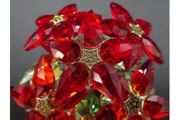オーストリア　SWAROVSKI(スワロフスキー)　ポインセチア　高さ8cm/4.5cm　キラキラと輝く華やかなクリスタルオブジェ2点セット(クリスマスデコレーション、クリスタルガラス、置物、ディスプレイ、箱付き)(R-077775)