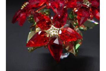 オーストリア　SWAROVSKI(スワロフスキー)　ポインセチア　高さ8cm/4.5cm　キラキラと輝く華やかなクリスタルオブジェ2点セット(クリスマスデコレーション、クリスタルガラス、置物、ディスプレイ、箱付き)(R-077775)