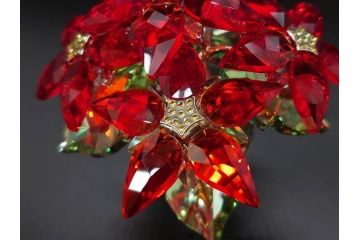 オーストリア　SWAROVSKI(スワロフスキー)　ポインセチア　高さ8cm/4.5cm　キラキラと輝く華やかなクリスタルオブジェ2点セット(クリスマスデコレーション、クリスタルガラス、置物、ディスプレイ、箱付き)(R-077775)