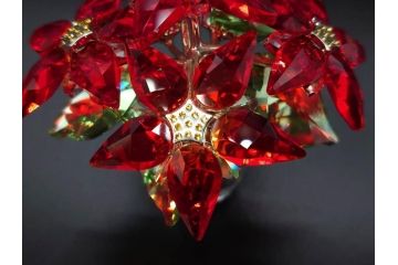 オーストリア　SWAROVSKI(スワロフスキー)　ポインセチア　高さ8cm/4.5cm　キラキラと輝く華やかなクリスタルオブジェ2点セット(クリスマスデコレーション、クリスタルガラス、置物、ディスプレイ、箱付き)(R-077775)
