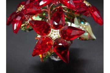 オーストリア　SWAROVSKI(スワロフスキー)　ポインセチア　高さ8cm/4.5cm　キラキラと輝く華やかなクリスタルオブジェ2点セット(クリスマスデコレーション、クリスタルガラス、置物、ディスプレイ、箱付き)(R-077775)