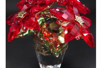 オーストリア　SWAROVSKI(スワロフスキー)　ポインセチア　高さ8cm/4.5cm　キラキラと輝く華やかなクリスタルオブジェ2点セット(クリスマスデコレーション、クリスタルガラス、置物、ディスプレイ、箱付き)(R-077775)