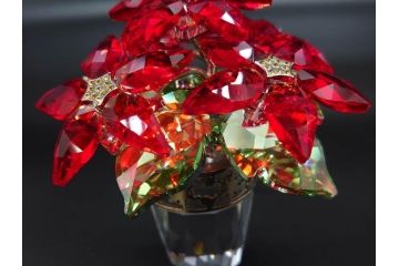 オーストリア　SWAROVSKI(スワロフスキー)　ポインセチア　高さ8cm/4.5cm　キラキラと輝く華やかなクリスタルオブジェ2点セット(クリスマスデコレーション、クリスタルガラス、置物、ディスプレイ、箱付き)(R-077775)
