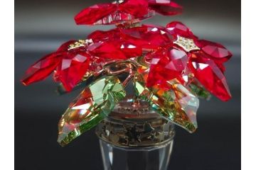 オーストリア　SWAROVSKI(スワロフスキー)　ポインセチア　高さ8cm/4.5cm　キラキラと輝く華やかなクリスタルオブジェ2点セット(クリスマスデコレーション、クリスタルガラス、置物、ディスプレイ、箱付き)(R-077775)