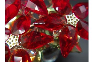 オーストリア　SWAROVSKI(スワロフスキー)　ポインセチア　高さ8cm/4.5cm　キラキラと輝く華やかなクリスタルオブジェ2点セット(クリスマスデコレーション、クリスタルガラス、置物、ディスプレイ、箱付き)(R-077775)