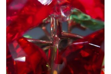 オーストリア　SWAROVSKI(スワロフスキー)　ポインセチア　高さ8cm/4.5cm　キラキラと輝く華やかなクリスタルオブジェ2点セット(クリスマスデコレーション、クリスタルガラス、置物、ディスプレイ、箱付き)(R-077775)