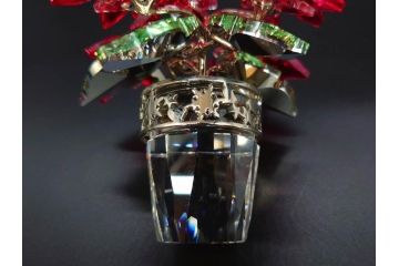 オーストリア　SWAROVSKI(スワロフスキー)　ポインセチア　高さ8cm/4.5cm　キラキラと輝く華やかなクリスタルオブジェ2点セット(クリスマスデコレーション、クリスタルガラス、置物、ディスプレイ、箱付き)(R-077775)