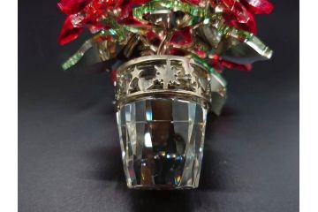 オーストリア　SWAROVSKI(スワロフスキー)　ポインセチア　高さ8cm/4.5cm　キラキラと輝く華やかなクリスタルオブジェ2点セット(クリスマスデコレーション、クリスタルガラス、置物、ディスプレイ、箱付き)(R-077775)