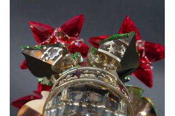 オーストリア　SWAROVSKI(スワロフスキー)　ポインセチア　高さ8cm/4.5cm　キラキラと輝く華やかなクリスタルオブジェ2点セット(クリスマスデコレーション、クリスタルガラス、置物、ディスプレイ、箱付き)(R-077775)