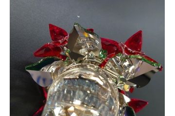 オーストリア　SWAROVSKI(スワロフスキー)　ポインセチア　高さ8cm/4.5cm　キラキラと輝く華やかなクリスタルオブジェ2点セット(クリスマスデコレーション、クリスタルガラス、置物、ディスプレイ、箱付き)(R-077775)