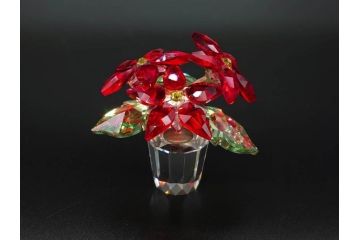 オーストリア　SWAROVSKI(スワロフスキー)　ポインセチア　高さ8cm/4.5cm　キラキラと輝く華やかなクリスタルオブジェ2点セット(クリスマスデコレーション、クリスタルガラス、置物、ディスプレイ、箱付き)(R-077775)