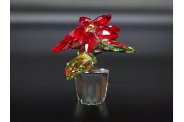 オーストリア　SWAROVSKI(スワロフスキー)　ポインセチア　高さ8cm/4.5cm　キラキラと輝く華やかなクリスタルオブジェ2点セット(クリスマスデコレーション、クリスタルガラス、置物、ディスプレイ、箱付き)(R-077775)