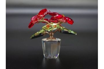 オーストリア　SWAROVSKI(スワロフスキー)　ポインセチア　高さ8cm/4.5cm　キラキラと輝く華やかなクリスタルオブジェ2点セット(クリスマスデコレーション、クリスタルガラス、置物、ディスプレイ、箱付き)(R-077775)