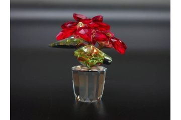 オーストリア　SWAROVSKI(スワロフスキー)　ポインセチア　高さ8cm/4.5cm　キラキラと輝く華やかなクリスタルオブジェ2点セット(クリスマスデコレーション、クリスタルガラス、置物、ディスプレイ、箱付き)(R-077775)
