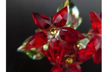 オーストリア　SWAROVSKI(スワロフスキー)　ポインセチア　高さ8cm/4.5cm　キラキラと輝く華やかなクリスタルオブジェ2点セット(クリスマスデコレーション、クリスタルガラス、置物、ディスプレイ、箱付き)(R-077775)