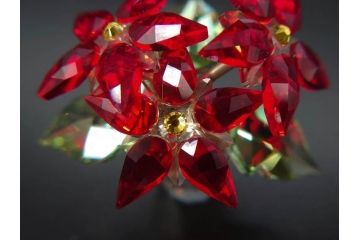 オーストリア　SWAROVSKI(スワロフスキー)　ポインセチア　高さ8cm/4.5cm　キラキラと輝く華やかなクリスタルオブジェ2点セット(クリスマスデコレーション、クリスタルガラス、置物、ディスプレイ、箱付き)(R-077775)