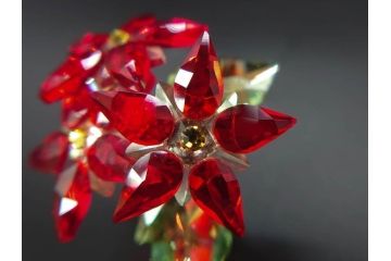 オーストリア　SWAROVSKI(スワロフスキー)　ポインセチア　高さ8cm/4.5cm　キラキラと輝く華やかなクリスタルオブジェ2点セット(クリスマスデコレーション、クリスタルガラス、置物、ディスプレイ、箱付き)(R-077775)