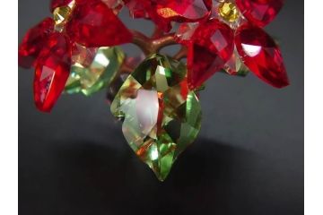オーストリア　SWAROVSKI(スワロフスキー)　ポインセチア　高さ8cm/4.5cm　キラキラと輝く華やかなクリスタルオブジェ2点セット(クリスマスデコレーション、クリスタルガラス、置物、ディスプレイ、箱付き)(R-077775)