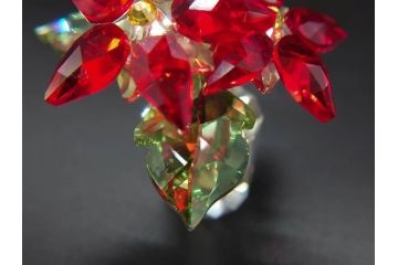 オーストリア　SWAROVSKI(スワロフスキー)　ポインセチア　高さ8cm/4.5cm　キラキラと輝く華やかなクリスタルオブジェ2点セット(クリスマスデコレーション、クリスタルガラス、置物、ディスプレイ、箱付き)(R-077775)
