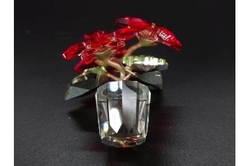 オーストリア　SWAROVSKI(スワロフスキー)　ポインセチア　高さ8cm/4.5cm　キラキラと輝く華やかなクリスタルオブジェ2点セット(クリスマスデコレーション、クリスタルガラス、置物、ディスプレイ、箱付き)(R-077775)
