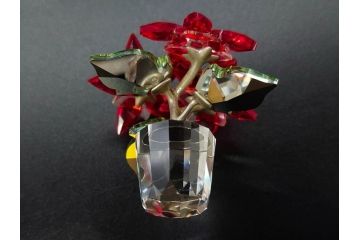 オーストリア　SWAROVSKI(スワロフスキー)　ポインセチア　高さ8cm/4.5cm　キラキラと輝く華やかなクリスタルオブジェ2点セット(クリスマスデコレーション、クリスタルガラス、置物、ディスプレイ、箱付き)(R-077775)