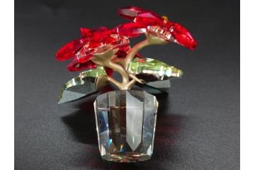 オーストリア　SWAROVSKI(スワロフスキー)　ポインセチア　高さ8cm/4.5cm　キラキラと輝く華やかなクリスタルオブジェ2点セット(クリスマスデコレーション、クリスタルガラス、置物、ディスプレイ、箱付き)(R-077775)