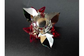 オーストリア　SWAROVSKI(スワロフスキー)　ポインセチア　高さ8cm/4.5cm　キラキラと輝く華やかなクリスタルオブジェ2点セット(クリスマスデコレーション、クリスタルガラス、置物、ディスプレイ、箱付き)(R-077775)