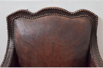 ジャンク品　フランスアンティーク　本革　朽ちた姿が芸術的なフレンチレザーソファ(クラブソファ、ラウンジソファ、一人掛けソファ、1P、アームソファ)(R-077781)