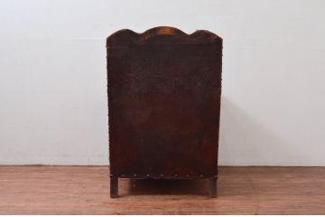 ジャンク品　フランスアンティーク　本革　朽ちた姿が芸術的なフレンチレザーソファ(クラブソファ、ラウンジソファ、一人掛けソファ、1P、アームソファ)(R-077781)