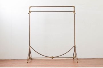 フランスビンテージ　シンプルで落ち着いたデザインが魅力的な真鍮(しんちゅう)製のハンガーラック(ポールハンガー、洋服掛け、コート掛け、店舗什器、ヴィンテージ)(R-077800)