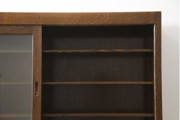 中古　美品　ナラ材　和モダンな空間づくりにおすすめの二段重ね水屋箪笥(重ね箪笥、食器棚、収納棚、重ね戸棚、キャビネット、上下バラ売り可能)(R-077831)