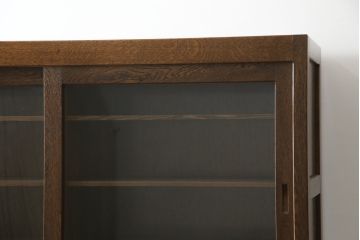 中古　美品　ナラ材　和モダンな空間づくりにおすすめの二段重ね水屋箪笥(重ね箪笥、食器棚、収納棚、重ね戸棚、キャビネット、上下バラ売り可能)(R-077831)