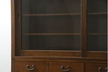 中古　美品　ナラ材　和モダンな空間づくりにおすすめの二段重ね水屋箪笥(重ね箪笥、食器棚、収納棚、重ね戸棚、キャビネット、上下バラ売り可能)(R-077831)