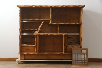 中古　美品　屋久杉　漆塗り　美しい木の風合いを堪能できる茶箪笥(飾り棚、違い棚、茶棚、戸棚、収納棚)(定価約250万円)(R-077834)