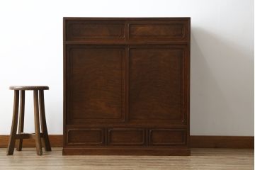 和製アンティーク　上手物!!　最上級　指物家具　総欅(ケヤキ)材　三方玉杢　上品な佇まいが魅力的な新潟産茶箪笥(茶棚、サイドキャビネット、サイドボード、戸棚、収納棚)(R-077842)