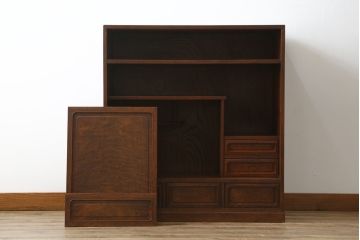 和製アンティーク　上手物!!　最上級　指物家具　総欅(ケヤキ)材　三方玉杢　上品な佇まいが魅力的な新潟産茶箪笥(茶棚、サイドキャビネット、サイドボード、戸棚、収納棚)(R-077842)