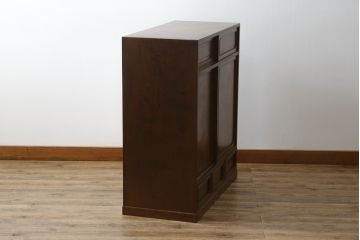 和製アンティーク　上手物!!　最上級　指物家具　総欅(ケヤキ)材　三方玉杢　上品な佇まいが魅力的な新潟産茶箪笥(茶棚、サイドキャビネット、サイドボード、戸棚、収納棚)(R-077842)