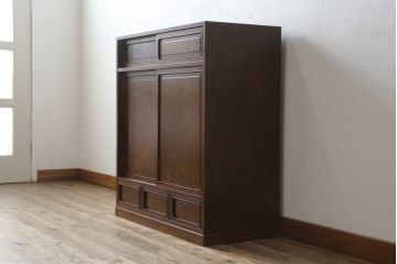 和製アンティーク　上手物!!　最上級　指物家具　総欅(ケヤキ)材　三方玉杢　上品な佇まいが魅力的な新潟産茶箪笥(茶棚、サイドキャビネット、サイドボード、戸棚、収納棚)(R-077842)