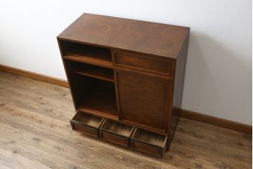 和製アンティーク　上手物!!　最上級　指物家具　総欅(ケヤキ)材　三方玉杢　上品な佇まいが魅力的な新潟産茶箪笥(茶棚、サイドキャビネット、サイドボード、戸棚、収納棚)(R-077842)