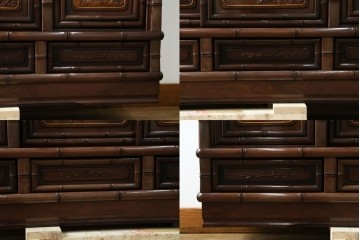 和製ビンテージ　紫檀(シタン)材　優雅な花鳥図の彫刻と上品な透かし彫りが目を引く飾り棚(茶棚、違い棚、収納棚、戸棚、ヴィンテージ)(定価約140万円)(R-077844)