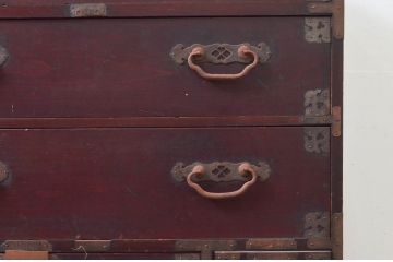 和製アンティーク　明治大正期　縁起物の巾着金具が魅力的な松本衣装箪笥(時代箪笥、和たんす、収納タンス、チェスト、引き出し)(R-077849)